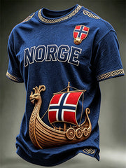Men's Norge Viking Ship Norway Football & Flag Art Print short sleeves t-shirt