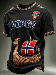 Men's Norge Viking Ship Norway Football & Flag Art Print short sleeves t-shirt