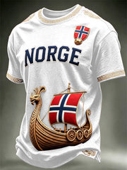 Men's Norge Viking Ship Norway Football & Flag Art Print short sleeves t-shirt