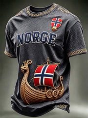 Men's Norge Viking Ship Norway Football & Flag Art Print short sleeves t-shirt