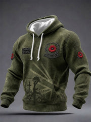 Men's Lest We Forget Print Checkered Cotton Hoodie