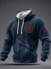 Men's Lest We Forget Print Checkered Cotton Hoodie
