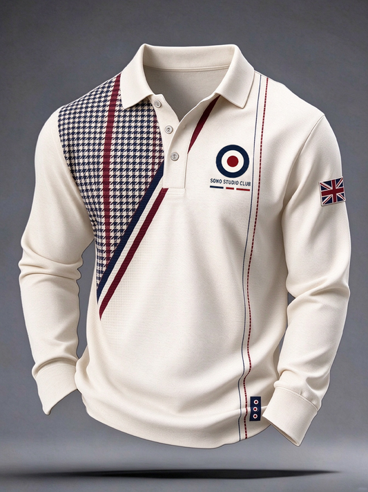Men's UK Music Lover Mods Art Printed long sleeve polo