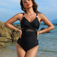 👙Summer Hot Sale 49%🩱Metallic Accent Mesh Panel One-Piece Swimsuit