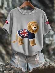 Women's Union Jack Lion Print Casual Tee