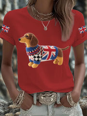 Women's UK Flag Dachshund Printed T-shirt