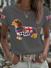 Women's UK Flag Dachshund Printed T-shirt