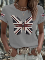 Women's UK Flag Butterfly Printed T-shirt