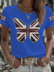 Women's UK Flag Butterfly Printed T-shirt
