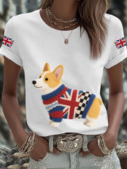 Women's UK Flag Corgi Printed T-shirt
