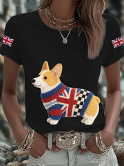 Women's UK Flag Corgi Printed T-shirt