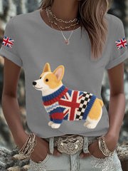 Women's UK Flag Corgi Printed T-shirt