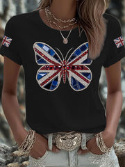 Women's UK Flag Butterfly Printed T-shirt