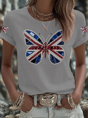 Women's UK Flag Butterfly Printed T-shirt