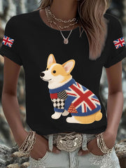Women's UK Flag Corgi Printed T-shirt