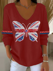 Women's British imitation diamond hot-drilling Printed Casual Top