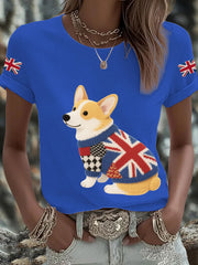 Women's UK Flag Corgi Printed T-shirt