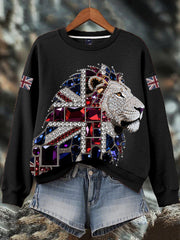 Women's British imitation diamond hot-drilling Print Sweatshirt