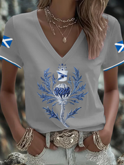 Women's Scotland Flag Art Thistle Printed T-shirt