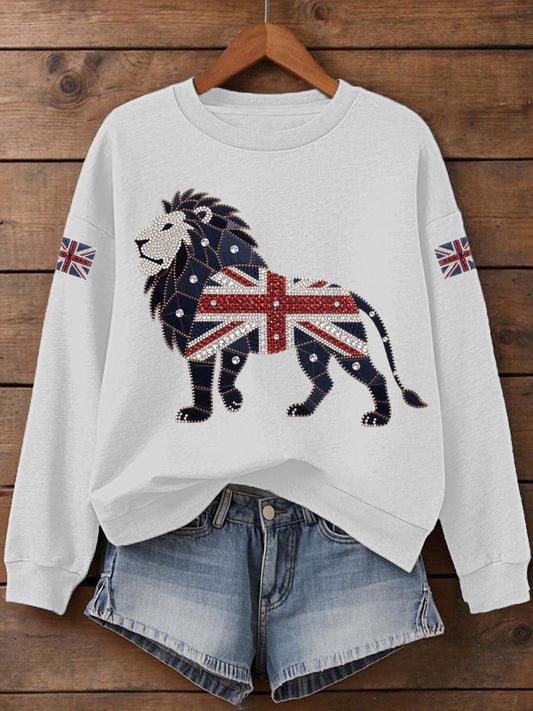 Women's UK Flag Lion Print Sweatshirt