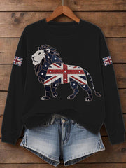 Women's UK Flag Lion Print Sweatshirt