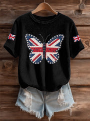 Women's UK Flag Butterfly Cozy Knit Sweater
