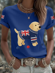 Women's Cute Labrador Union Jack Print Casual Tee