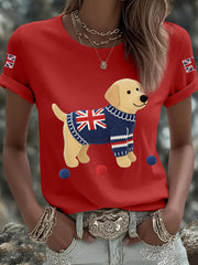 Women's Cute Labrador Union Jack Print Casual Tee