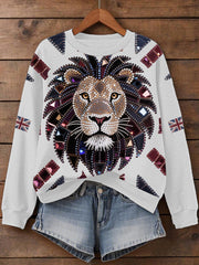 Women's UK Flag Lion Print Sweatshirt