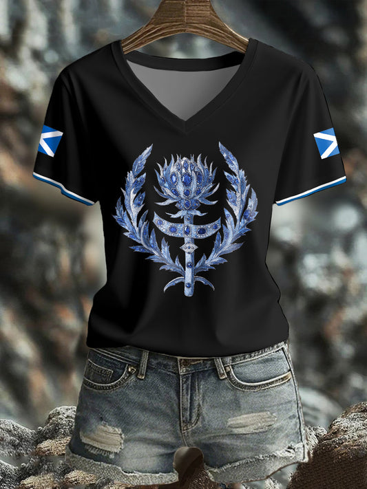 Women's Scotland Flag Art Thistle Printed T-shirt