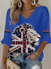 Women's British imitation diamond hot-drilling Printed Casual T-shirt