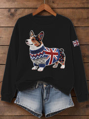 Women's UK Flag Corgi Print Sweatshirt