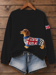 Women's UK Flag Dachshund Print Sweatshirt