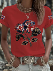 Women's British imitation diamond hot-drilling Printed Iron On Short Sleeve T-Shirt