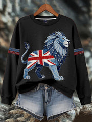 Women's British style imitation denim rhinestone hot-drill Print Sweatshirt
