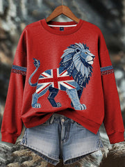 Women's British style imitation denim rhinestone hot-drill Print Sweatshirt
