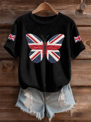 Women's UK Flag Butterfly Cozy Knit Sweater