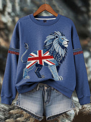 Women's British style imitation denim rhinestone hot-drill Print Sweatshirt
