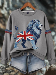 Women's British style imitation denim rhinestone hot-drill Print Sweatshirt