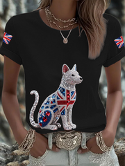 Women's British imitation diamond hot-drilling Printed short-sleeved T-shirt