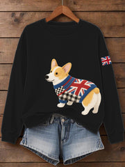 Women's UK Flag Corgi Print Sweatshirt