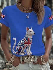 Women's British imitation diamond hot-drilling Printed short-sleeved T-shirt