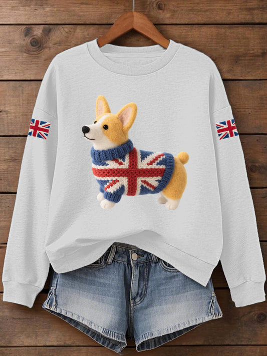 Women's UK Flag Corgi Print Sweatshirt