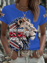 Women's British imitation diamond hot-drilling Printed T-shirt