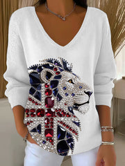 Women's British imitation diamond hot-drilling Printed Casual Top