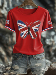 Women's UK Flag Butterfly Printed T-shirt