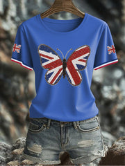 Women's UK Flag Butterfly Printed T-shirt