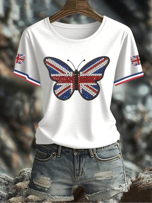 Women's UK Flag Butterfly Printed T-shirt