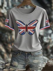 Women's UK Flag Butterfly Printed T-shirt
