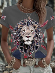 Women's UK Flag Lion Printed T-shirt